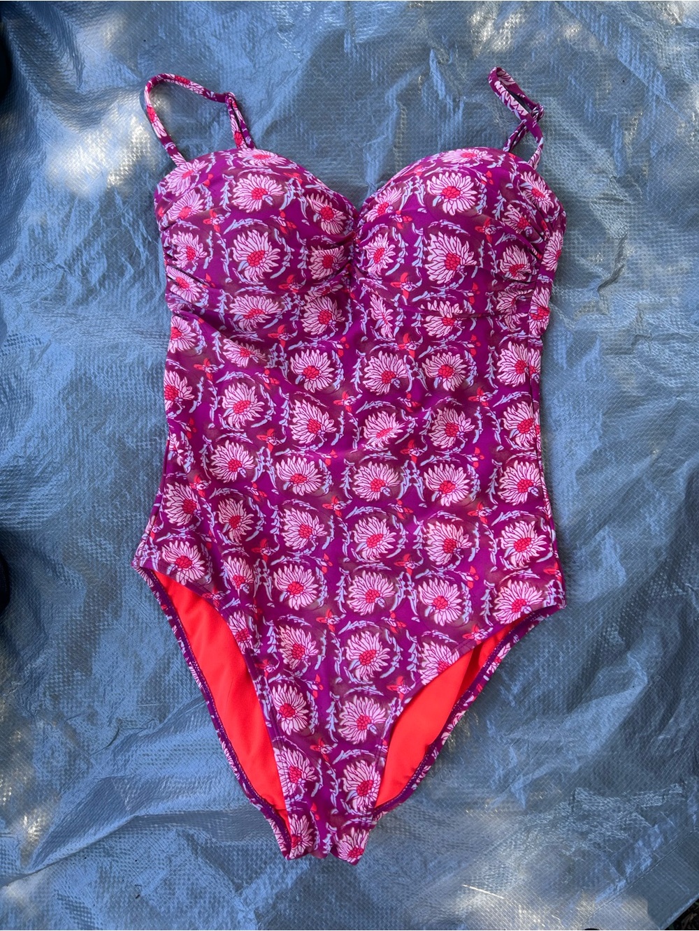Old Navy Pink and Magenta Floral One-Piece Swimsuit